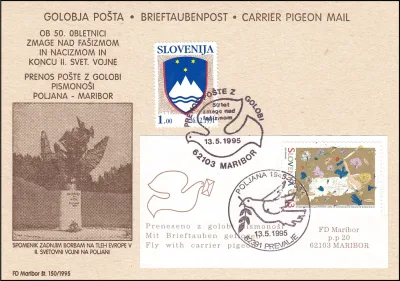 POLJANA 1945 -1995, PRENOS POŠTE Z GOLOBI